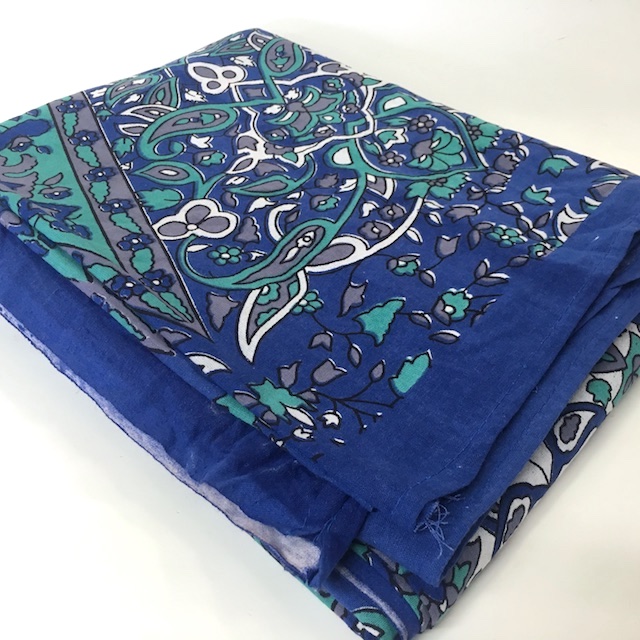 BLANKET, Bedspread - Indian Cotton - Blue Turquoise Print 210 x 225cm 